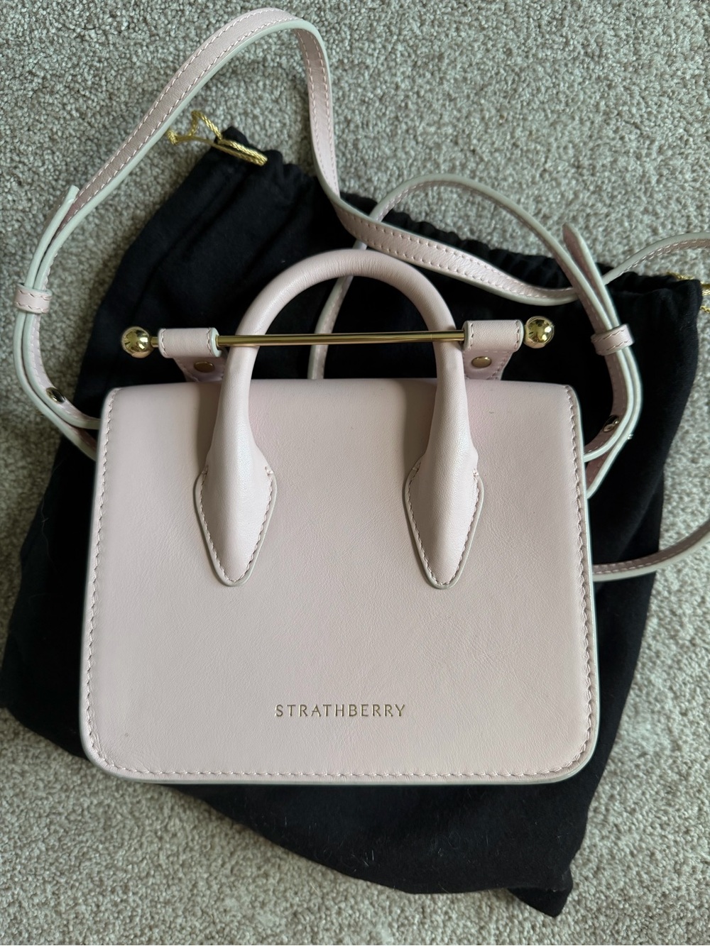 Strathberry Mini Tote in Pale Pink with Gold Bar